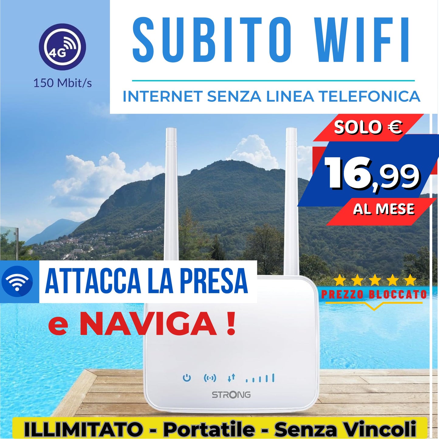 SUBITO WIFI MODEM con Internet Illimitato a 16,99€ al mese senza linea telefonica