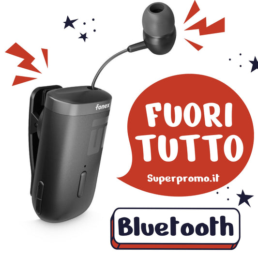 FONEX Auricolare BlueTooth con Cavo Retrattile e Clip, alta qualità