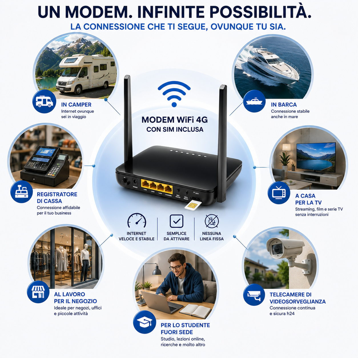 Modem WiFi 4G PRONTO con SIM TIM Inclusa – Internet Senza Linea Fissa per Casa, Ufficio
