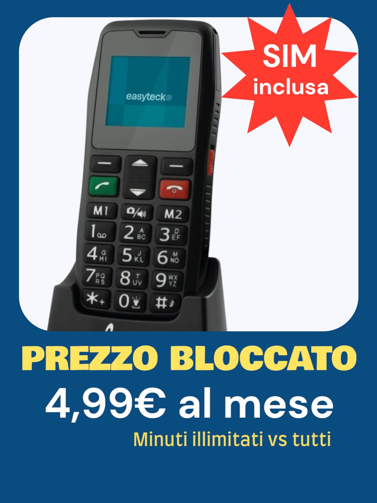 Telefono a Tasti Grandi T200 + Sim inclusa a 4,99€ al mese x Sempre