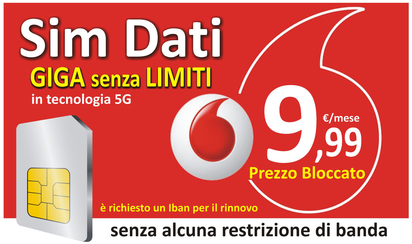 VODAFONE SIM DATI con GIGA ILLIMITATI in 5G e rinnovo a 9,99€ al mese