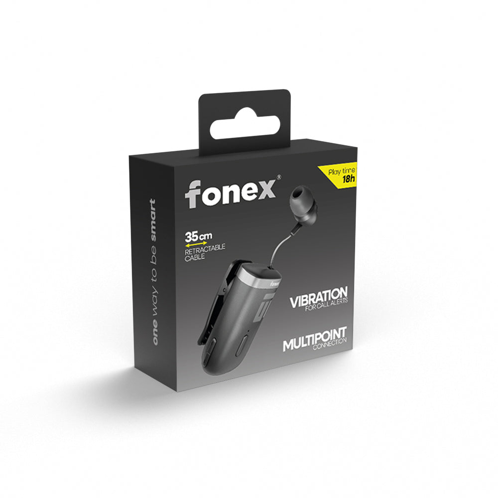 FONEX Auricolare BlueTooth con Cavo Retrattile e Clip, alta qualità