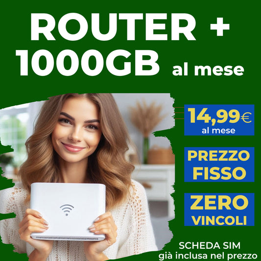 ROUTER WIFI con SIM 1000GB INCLUSA, Senza vincoli e Senza installazioni