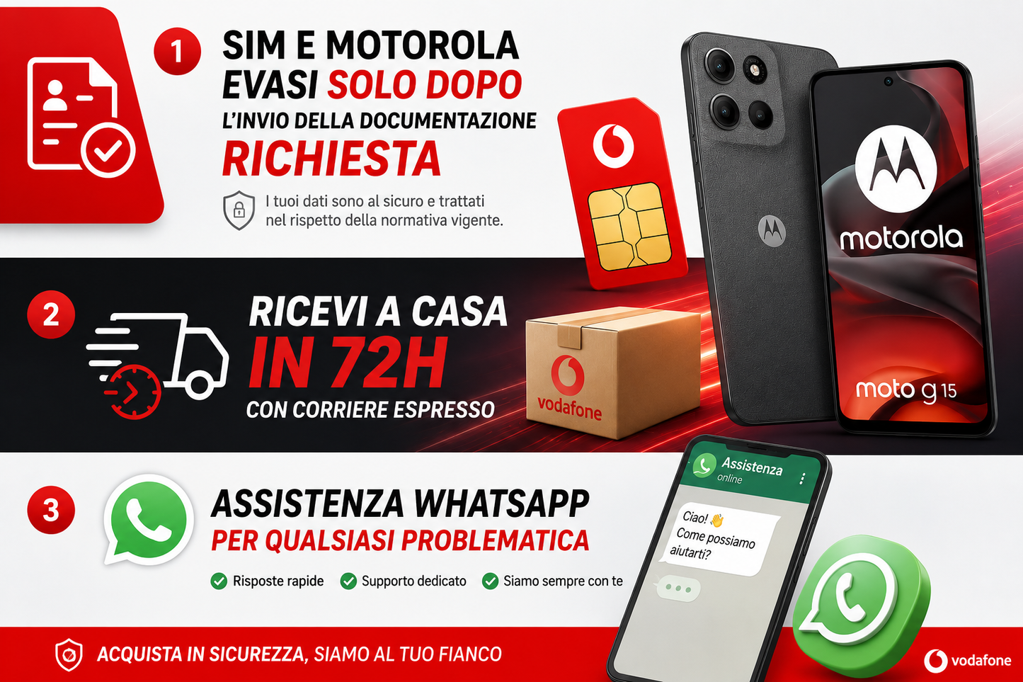 MOTOROLA G15 + SIM VODAFONE 150B a 11,94€ al mese senza vincoli