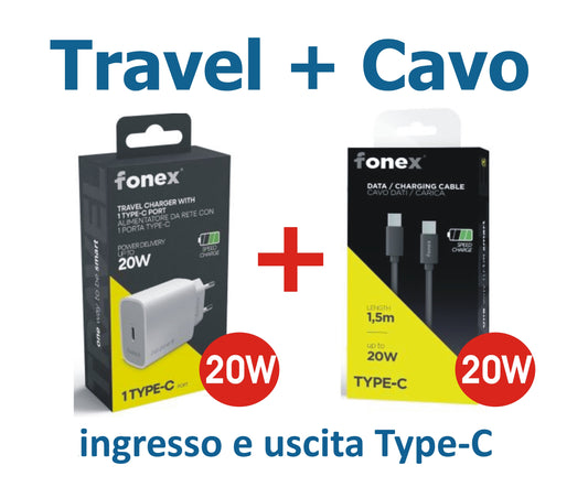 TRAVEL 20W + CAVO TYPE-C 20W ALTA VELOCITA' e QUALITA' TOP