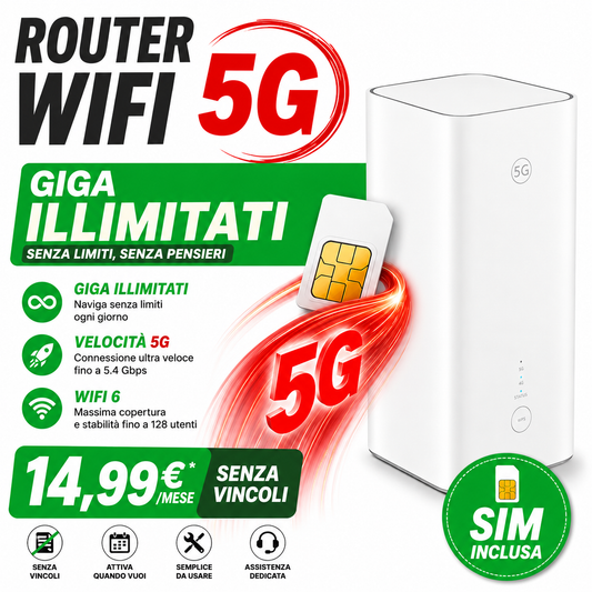 ROUTER WiFi 5G + SIM Inclusa | Giga Illimitati | 14,99€/Mese | Senza Vincoli
