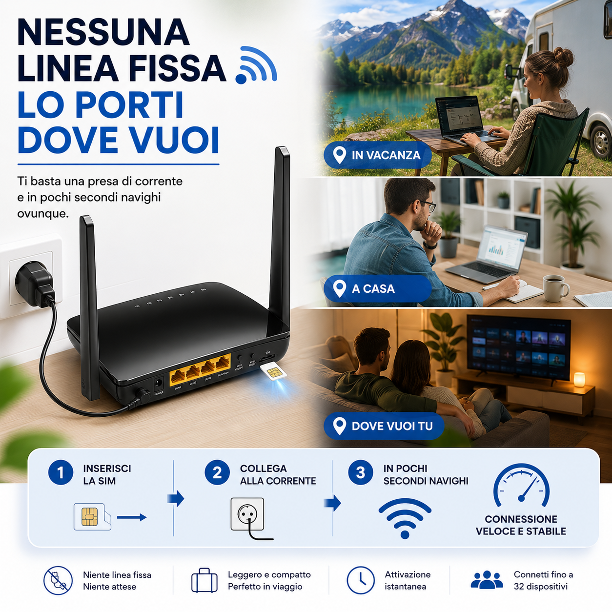 Modem WiFi 4G PRONTO con SIM TIM Inclusa – Internet Senza Linea Fissa per Casa, Ufficio