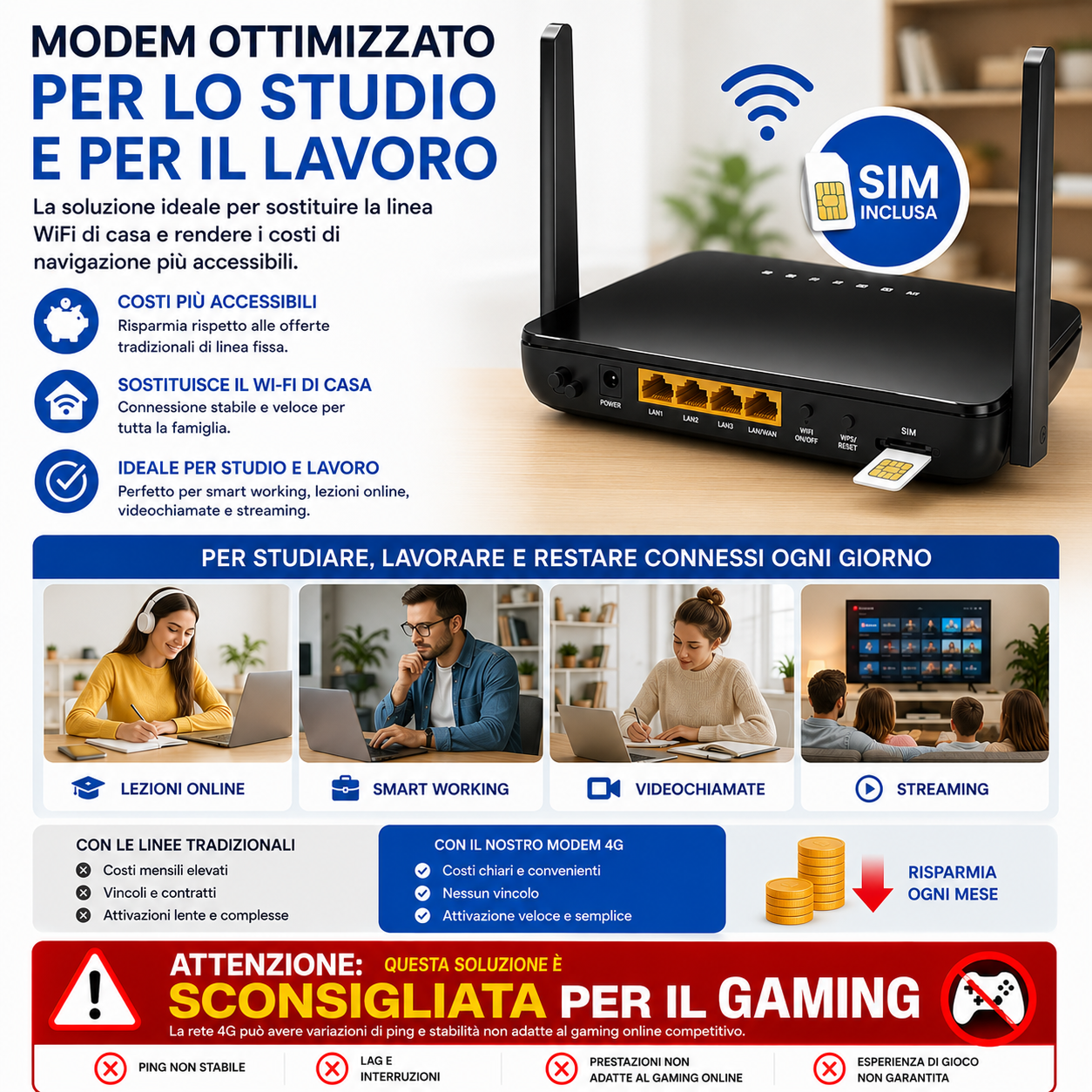 Modem WiFi 4G PRONTO con SIM TIM Inclusa – Internet Senza Linea Fissa per Casa, Ufficio