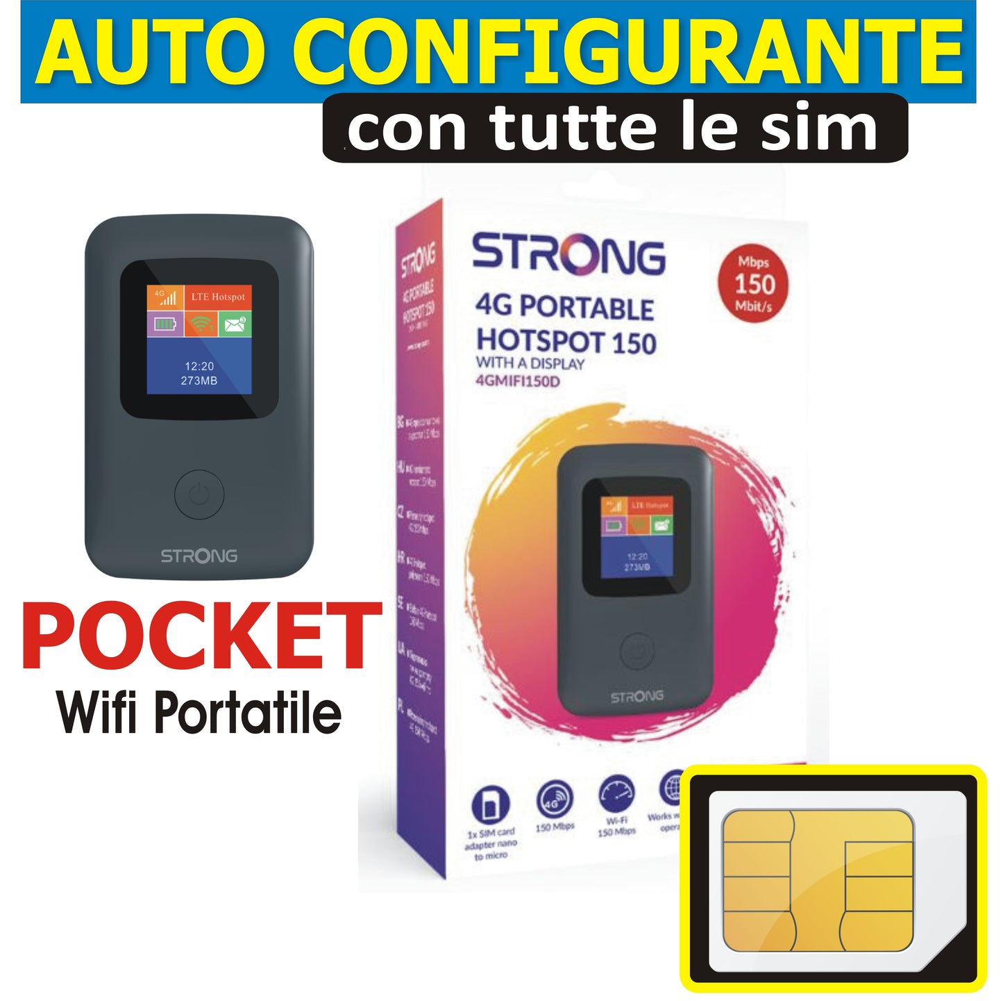POCKET WIfi STRONG TASCABILE con Slot SIM 4G pronto all'uso
