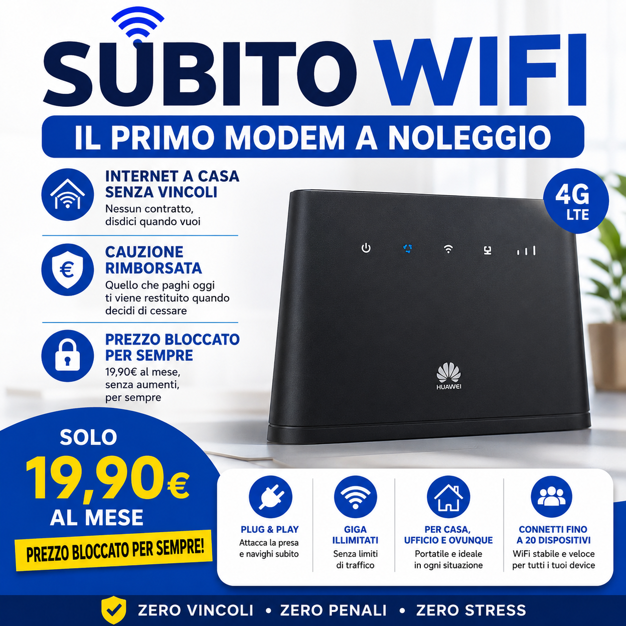 MODEM a NOLEGGIO con Internet Illimitato senza costi e senza vincoli