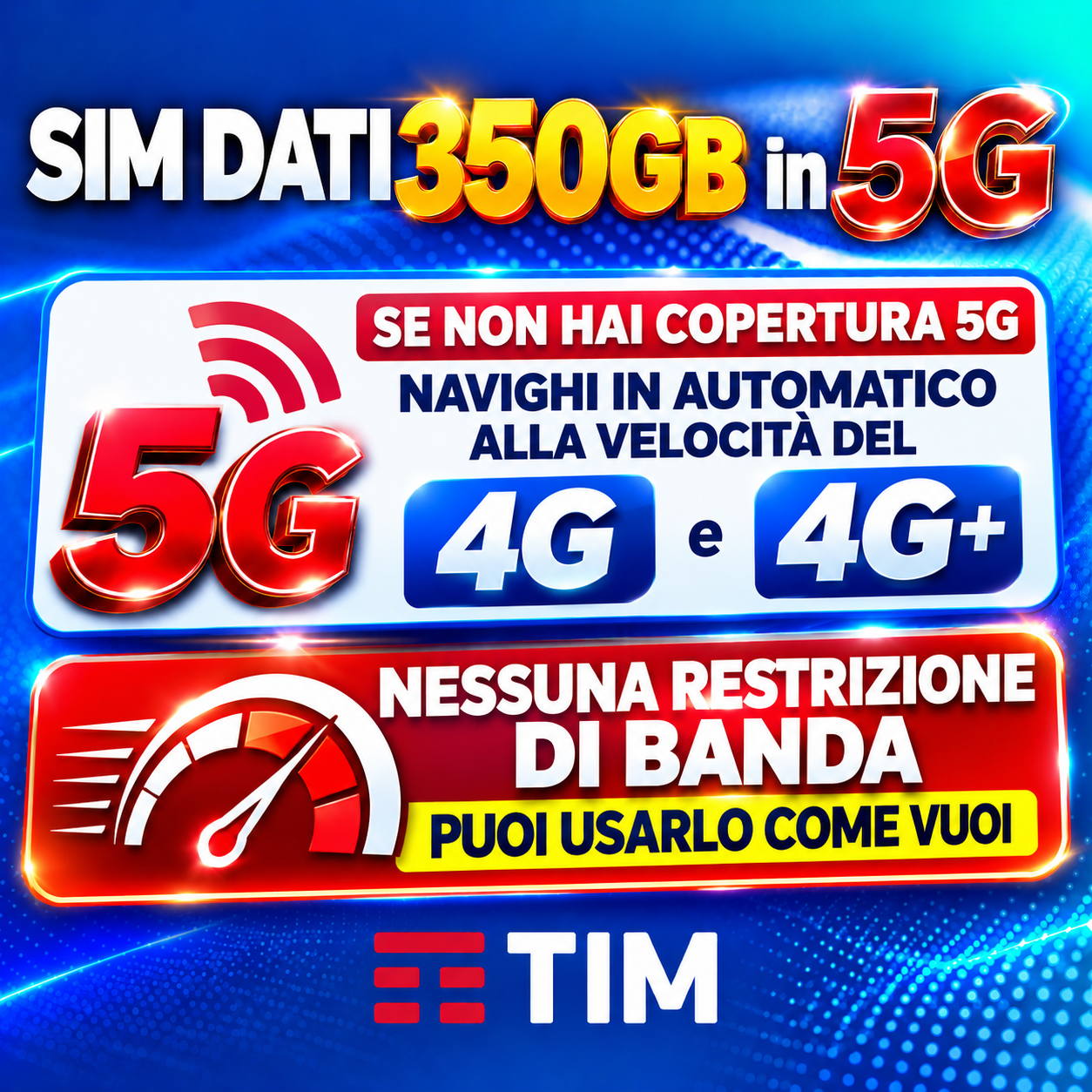 TIM SIM DATI 350GB IN 5G a 6,99€ AL MESE - RICARICABILE SENZA RESTRIZIONI - HOTSPOT ILLIMITATO
