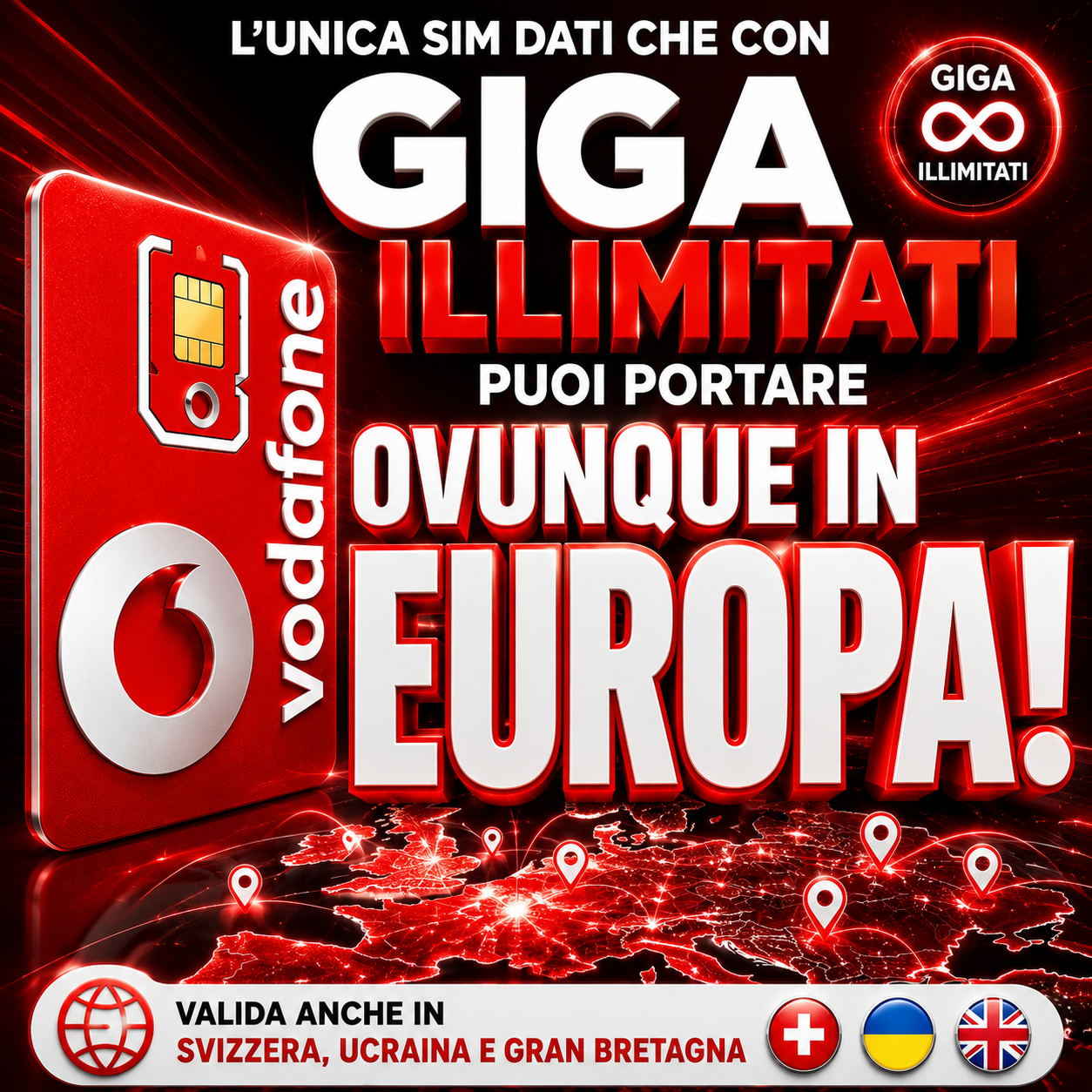 SIM DATI VODAFONE con GIGA ILLIMITATI in 5G in ITALIA e in tutta EUROPA