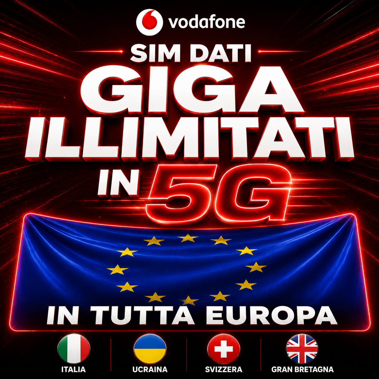 SIM DATI VODAFONE con GIGA ILLIMITATI in 5G in ITALIA e in tutta EUROPA